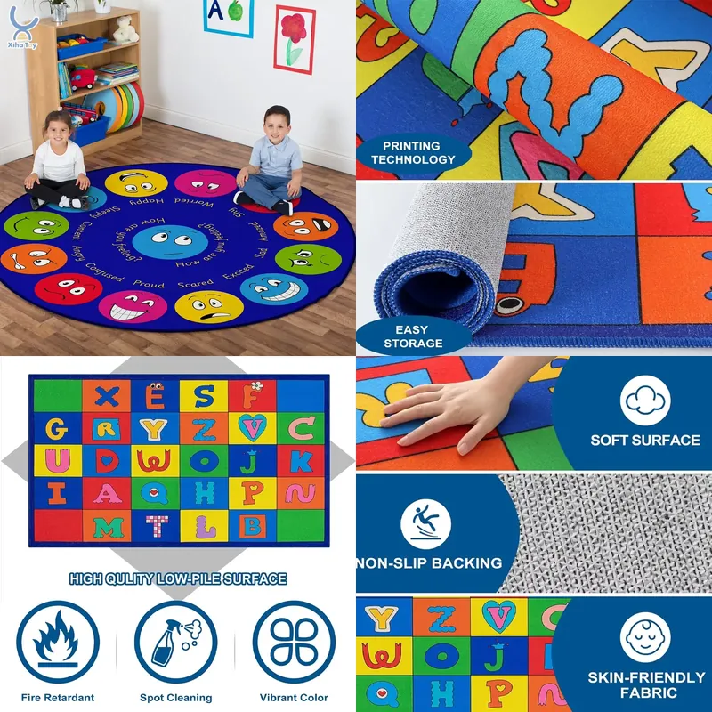 Kids Education Group - 2026년형 유아용 부드러운 논슬립 교실 러그,