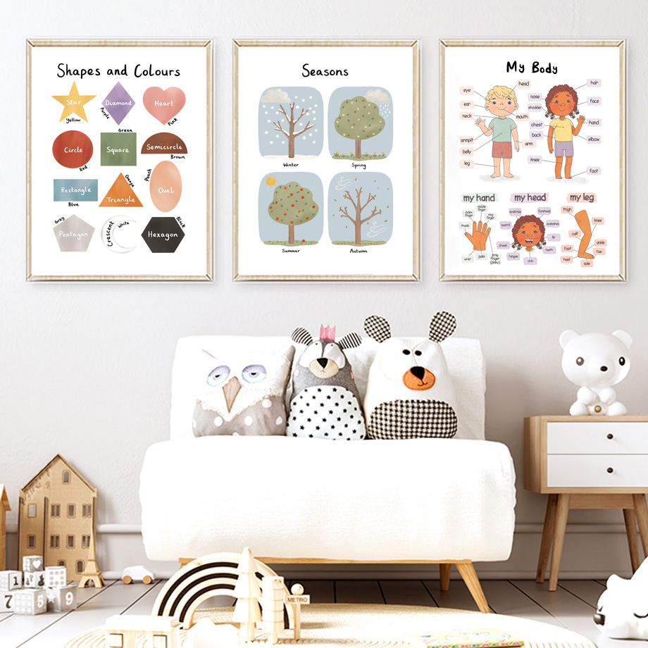 계절 모양 색상 신체 숫자 알파벳 교육용 벽 예술 캔버 - Kids Educational Poster 리뷰 및 가격