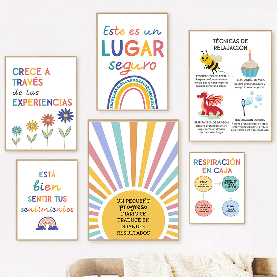 스페인어 교육 모토 레인보우 선샤인 벽 아트 캔버스 회 - Kids Educational Poster 리뷰 및 가격