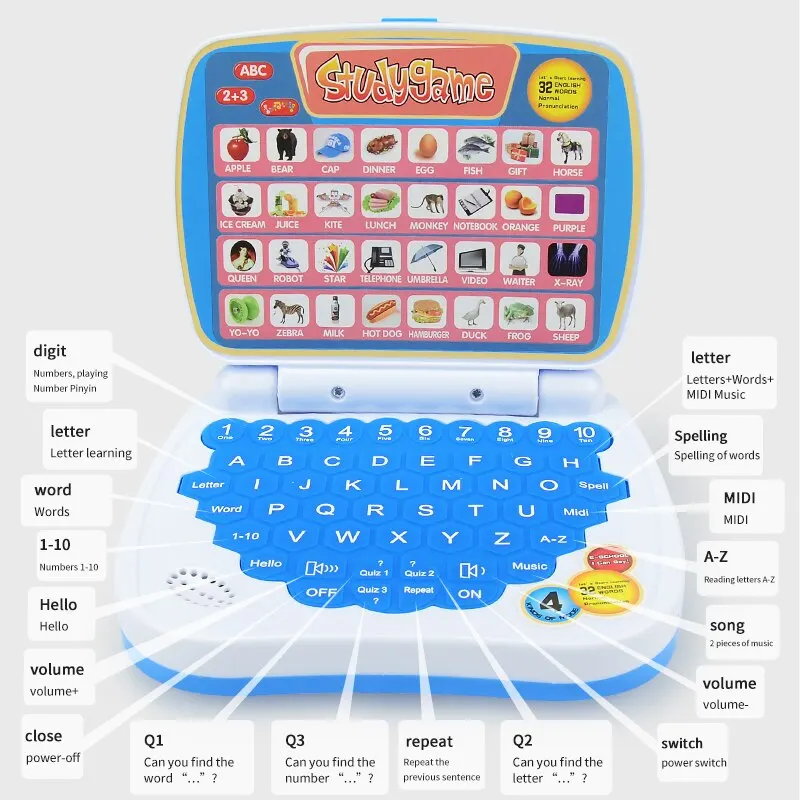 어린이를 위한 영어 학습용 소형 노트북 장난감. 알파벳 - Kids Educational Computer 리뷰 및 가격