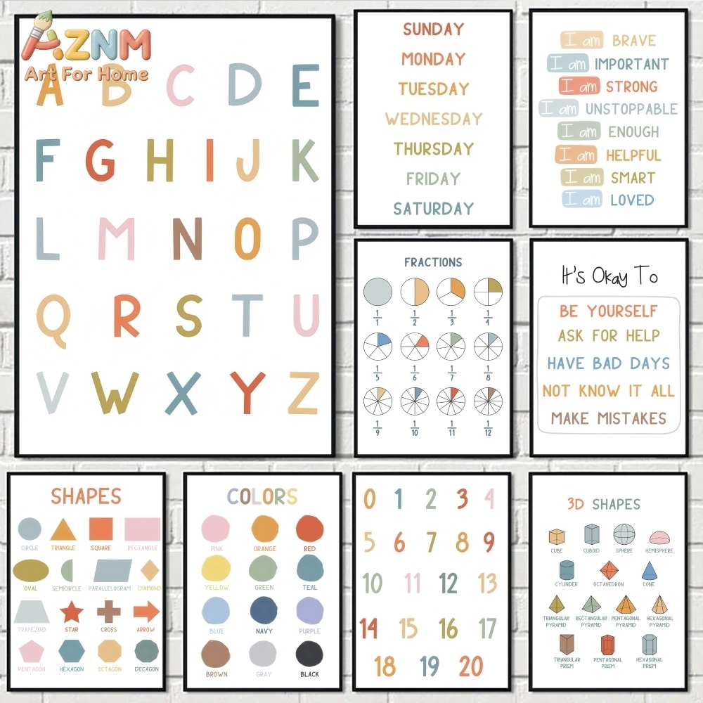 AZNM 교육용 알파벳 숫자 프레임리스 캔버스 벽 예술 - Kids Educational Poster 리뷰 및 가격