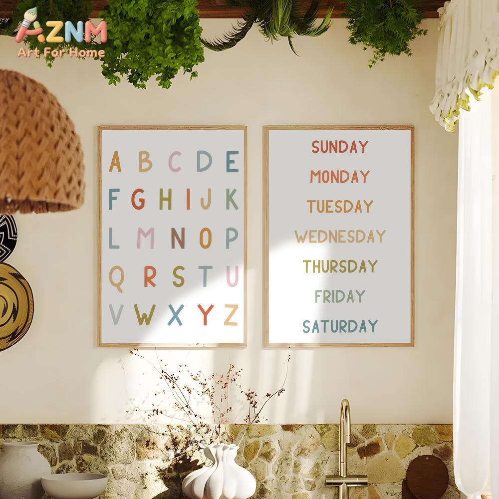 AZNM 교육용 알파벳 숫자 프레임리스 캔버스 벽 예술 - Kids Educational Poster 리뷰 및 가격
