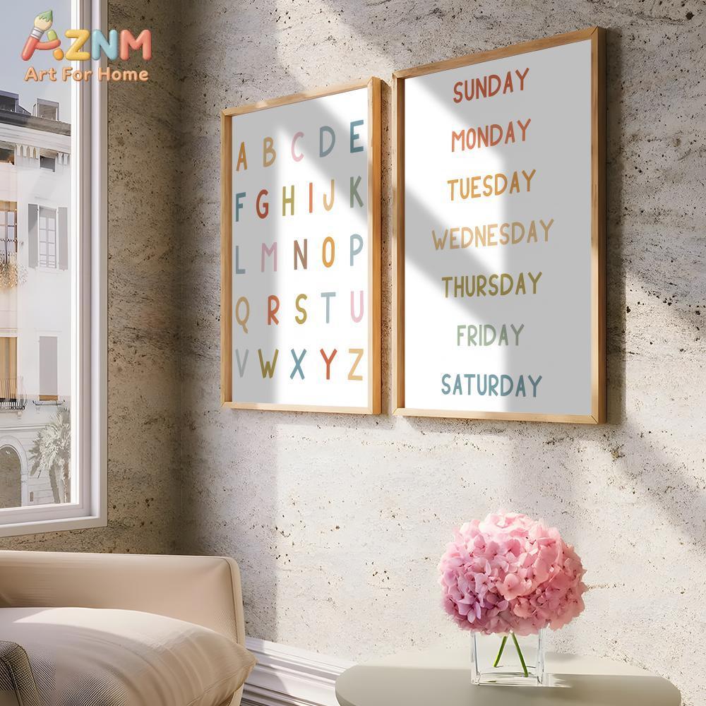 AZNM 교육용 알파벳 숫자 프레임리스 캔버스 벽 예술 - Kids Educational Poster 리뷰 및 가격